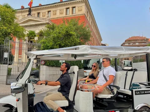 Private electric tuk tuk tour passing the Royal Palace of Madrid